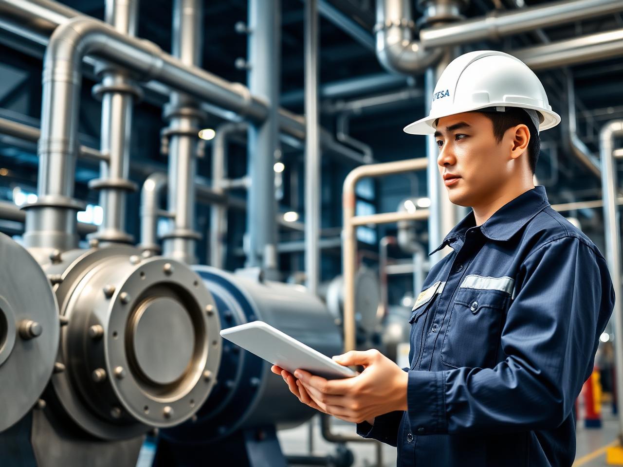 Kỹ sư Thăng Long P&T kiểm tra hệ thống bơm và đường ống tại nhà máy công nghiệp